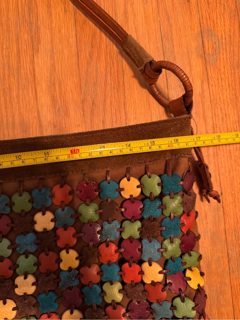 Vintage Lucky Brand Brown Suede Tote with Multicolor Flower Studs - Picture 13 of 15